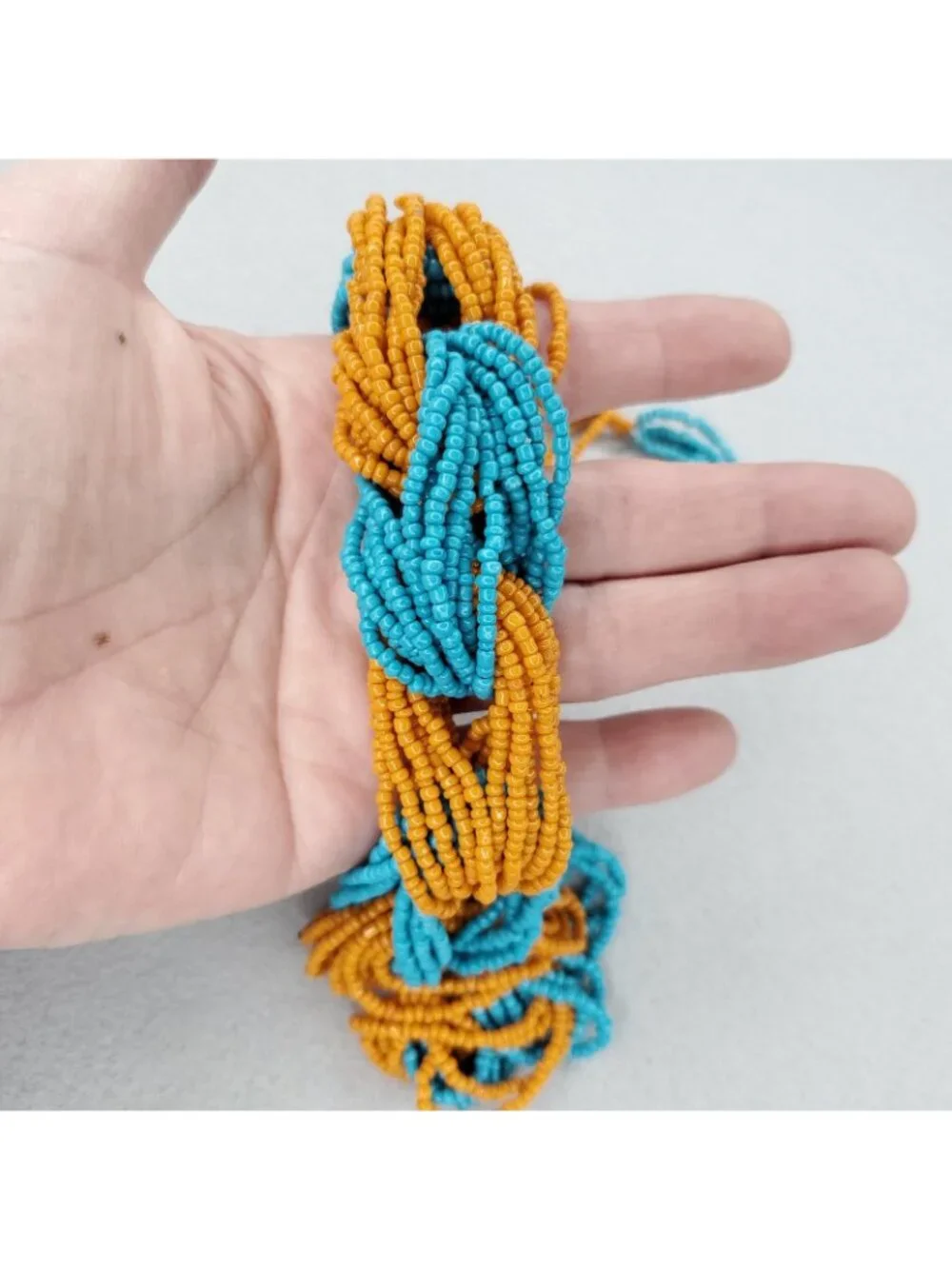 Seed Beaded Statement Necklace Orange Blue Links 25